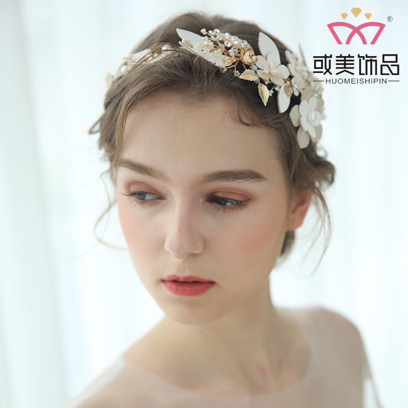 Luxury Handmade Leather Leaf Crystal Hair Accessories Jewelry Headband Bridal Wedding Hair Vine Tiara 