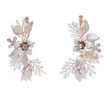 Hair Comb Earring Ceramics Crystal Flower Women Hair Ornament Handmade Bridal Prom Accessories
