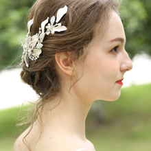 Handmade Luxury Crystals Fancy Silver Leaf Barrettes Bridal Accessories Headpiece Wedding Women Hair Clips 