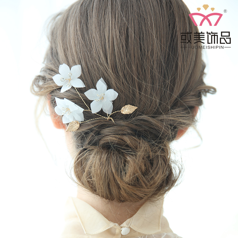 Gold Leaf Wedding Headdress Jewelry Bridal Decoration Pearl Crystal Fancy Hair Pins