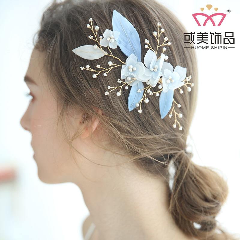 New Designs Bridal Blue Silk Fancy Hair Jewelry Accessories Bridal Hair Clips