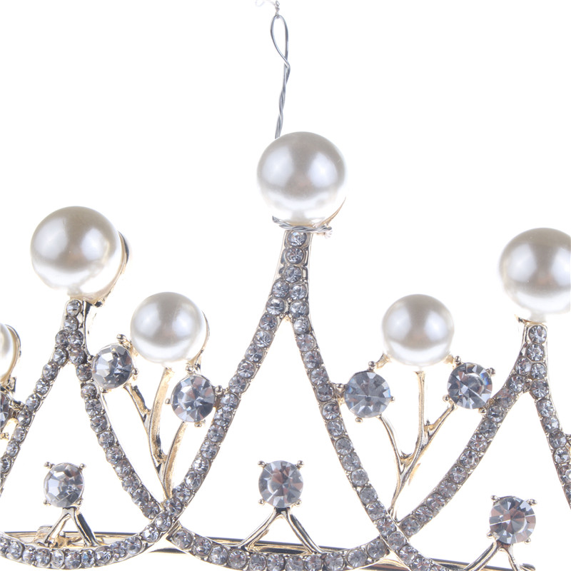Pearl Bridal Wedding Glass Beads Decorative Rhinestone Tiara Crown