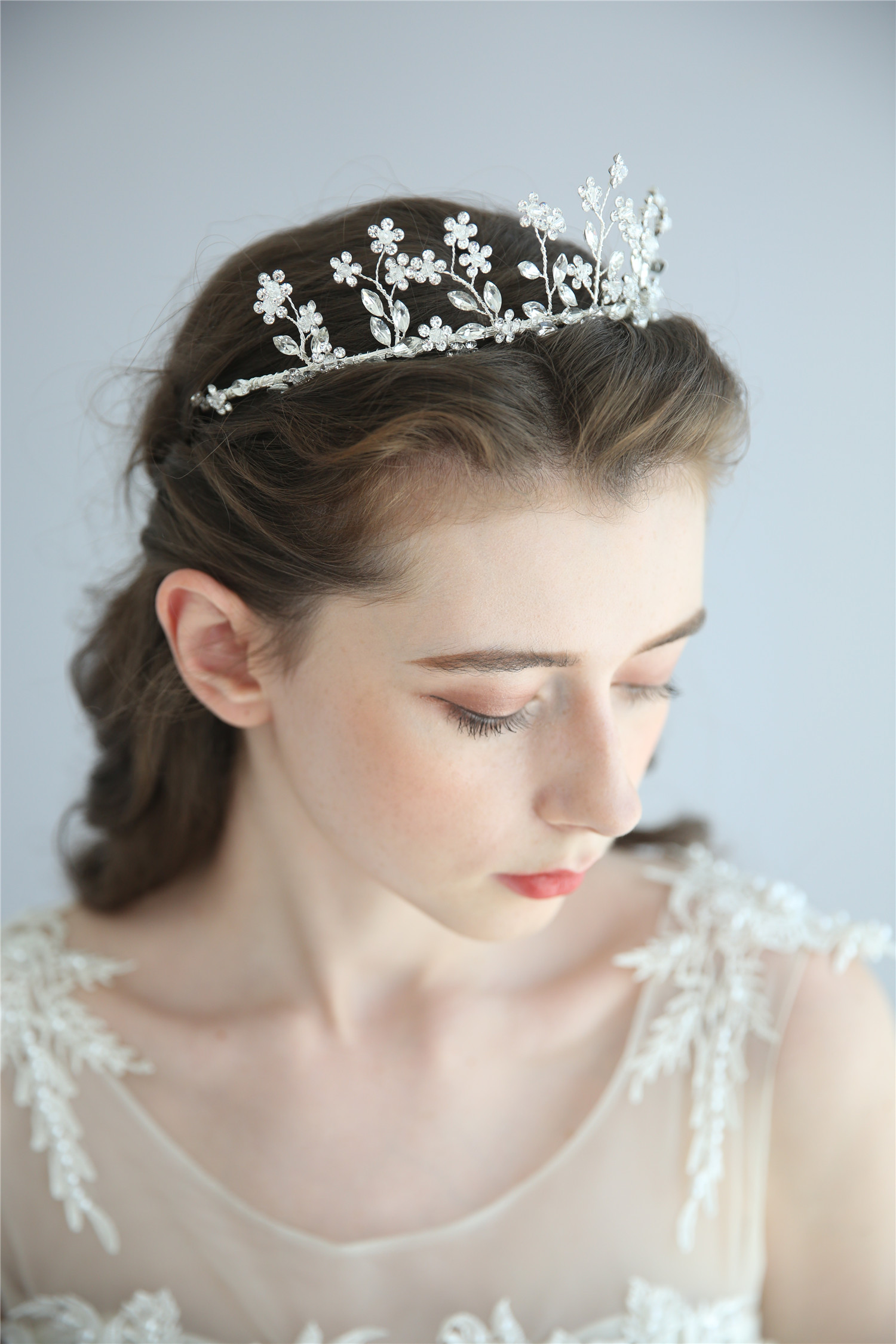 High Quality Handmade Crystal Hair Accessories Headband Bridal Wedding Gold Leaves Princess Tiara Crown