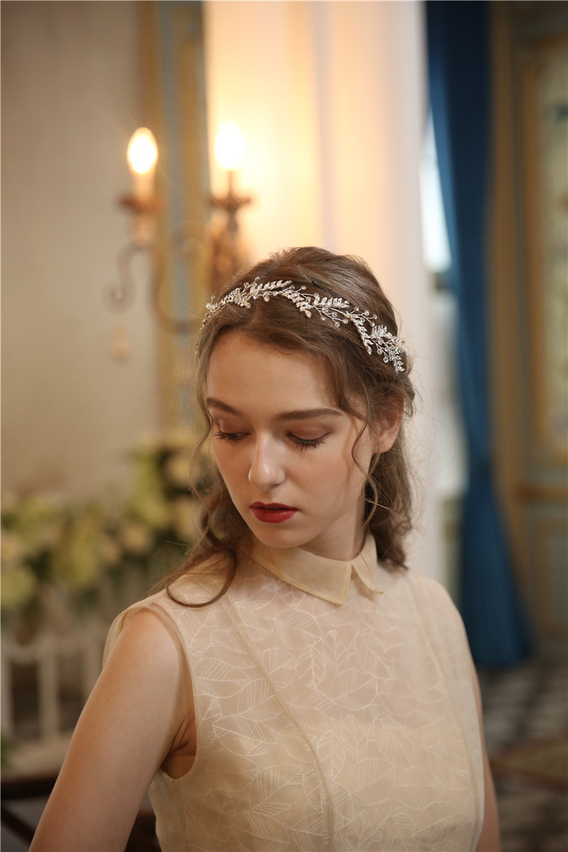 Silver Handmade Leaf Accessories Bridal Crystal Rhinestone Bridal Headpiece