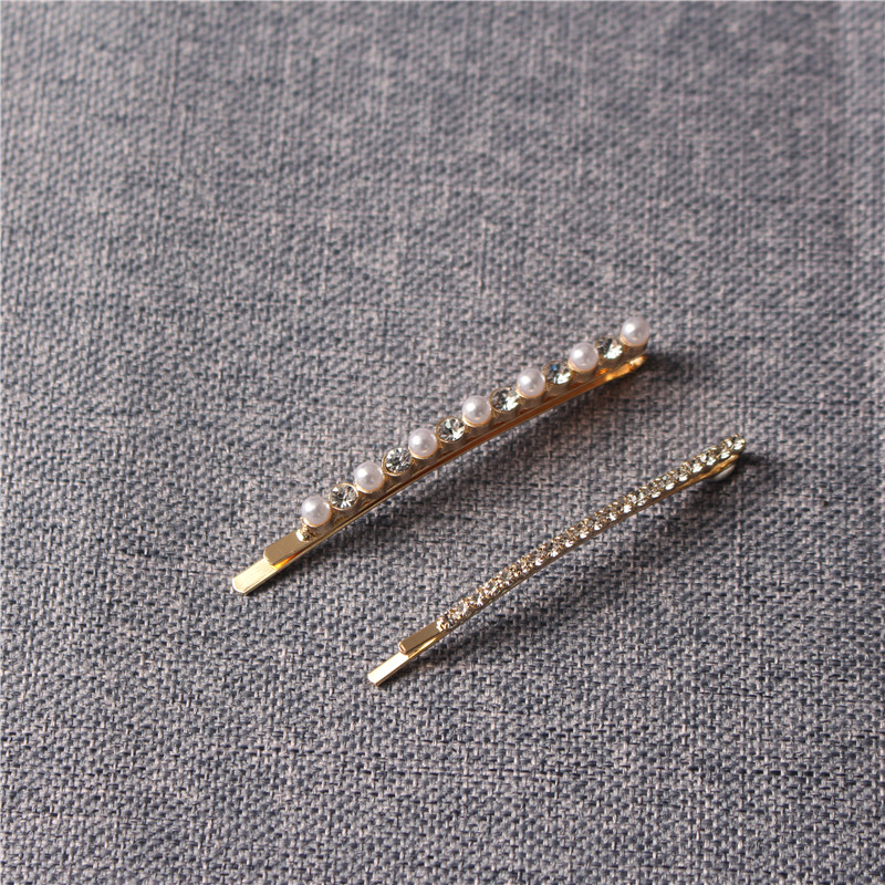 Factory Supply Trendy Rhinestone Pearl Hairpin Wedding Hair Clips 2 Piece Set