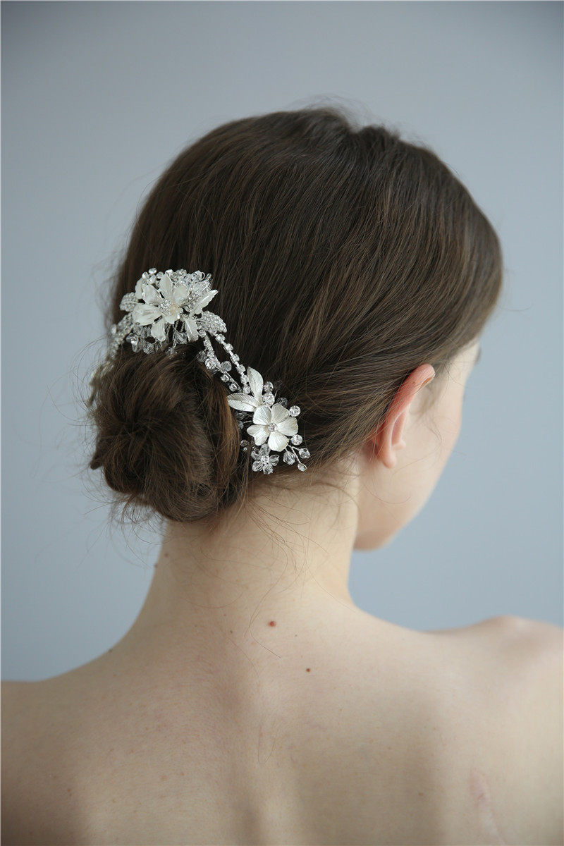 Lower Wedding Handmade Women Silver Leaf Bridal Headpiece Hair Combs