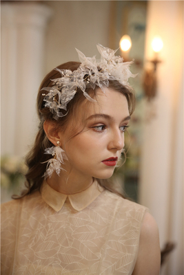 Handmade Lace Leaf Crystal Earring Crown Wedding Bridal Jewelry Set
