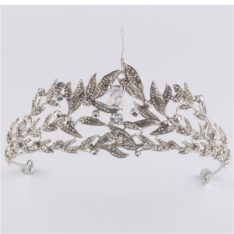 Crystal Rhinestone Stylish Silver Leaf Bridal Wedding Zircon Crowns