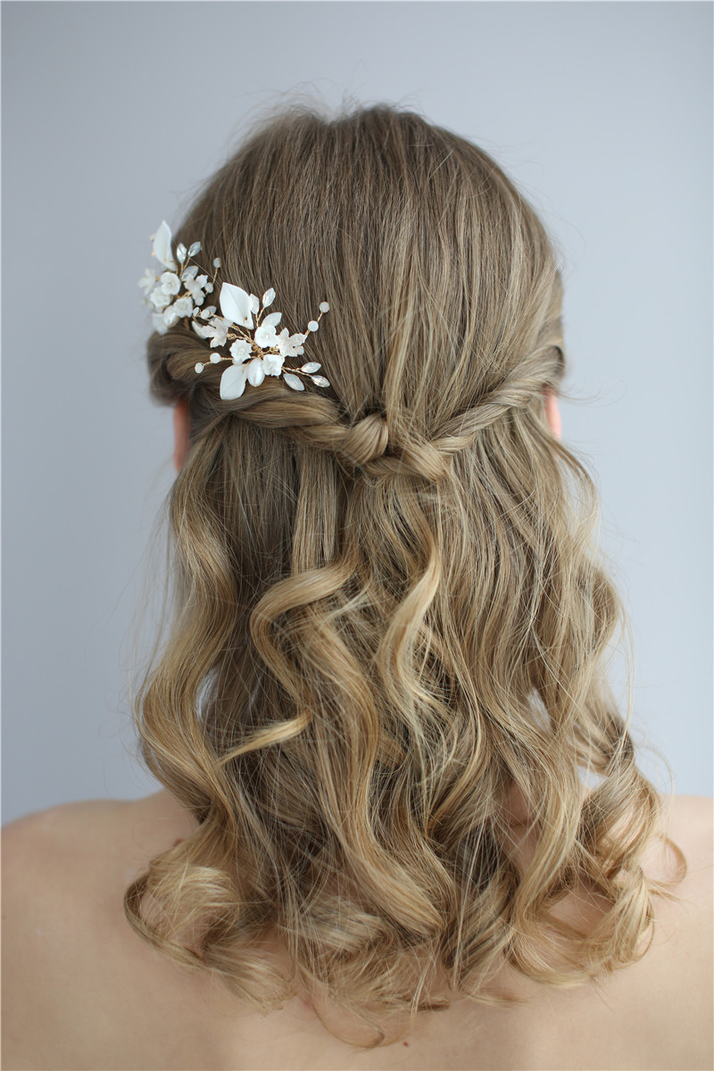 Rhinestone Pearl Flower Hair Band Wedding Bridal Hair Clip
