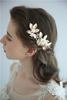 Barrette Ceramic Flower Gold Leaf Wedding Jewelry Bridal Hair Clips