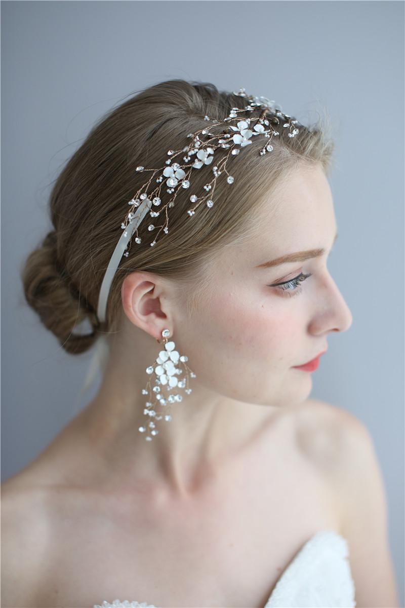 Hair Accessories Headdress Earring Handmade Crystal Pearls Bridal Women Hairband Headpiece