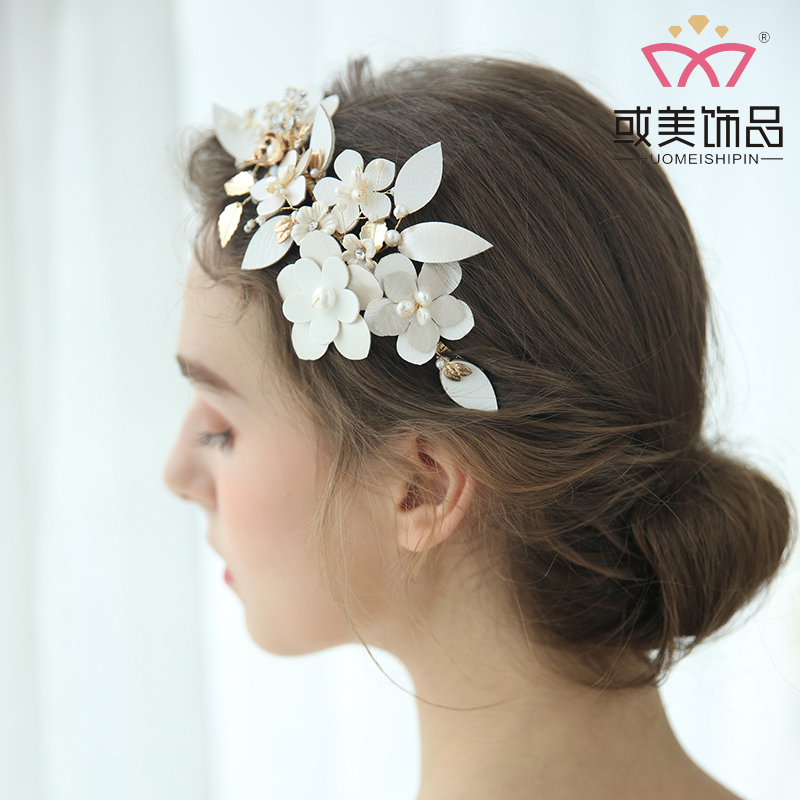 Luxury Handmade Leather Leaf Crystal Hair Accessories Jewelry Headband Bridal Wedding Hair Vine Tiara 