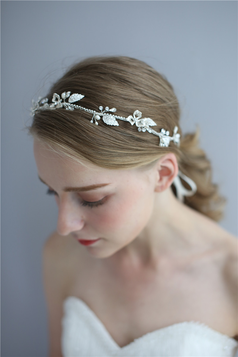 Hairband Silver Leaves Crystals Wedding Fancy Princess Headpiece