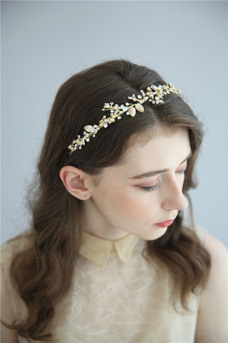 Gold Leaf Flower Bridal Hair Accessories Hairband Wedding Headpieces