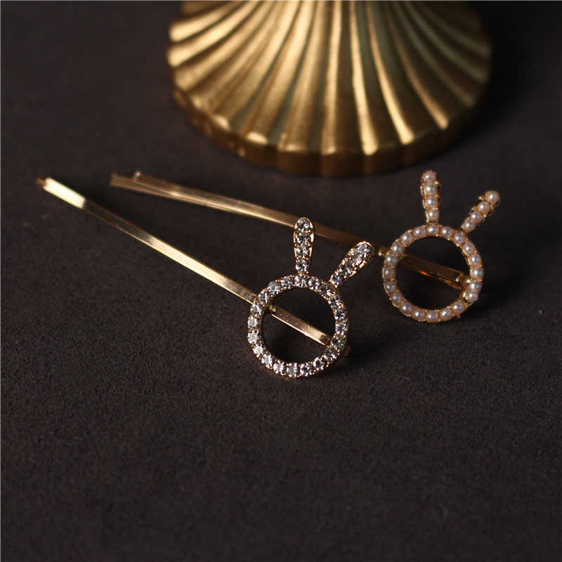 Promotional Fashion Rhinestone Beautiful Girl Cute Rabbit Ear Bobby Pins