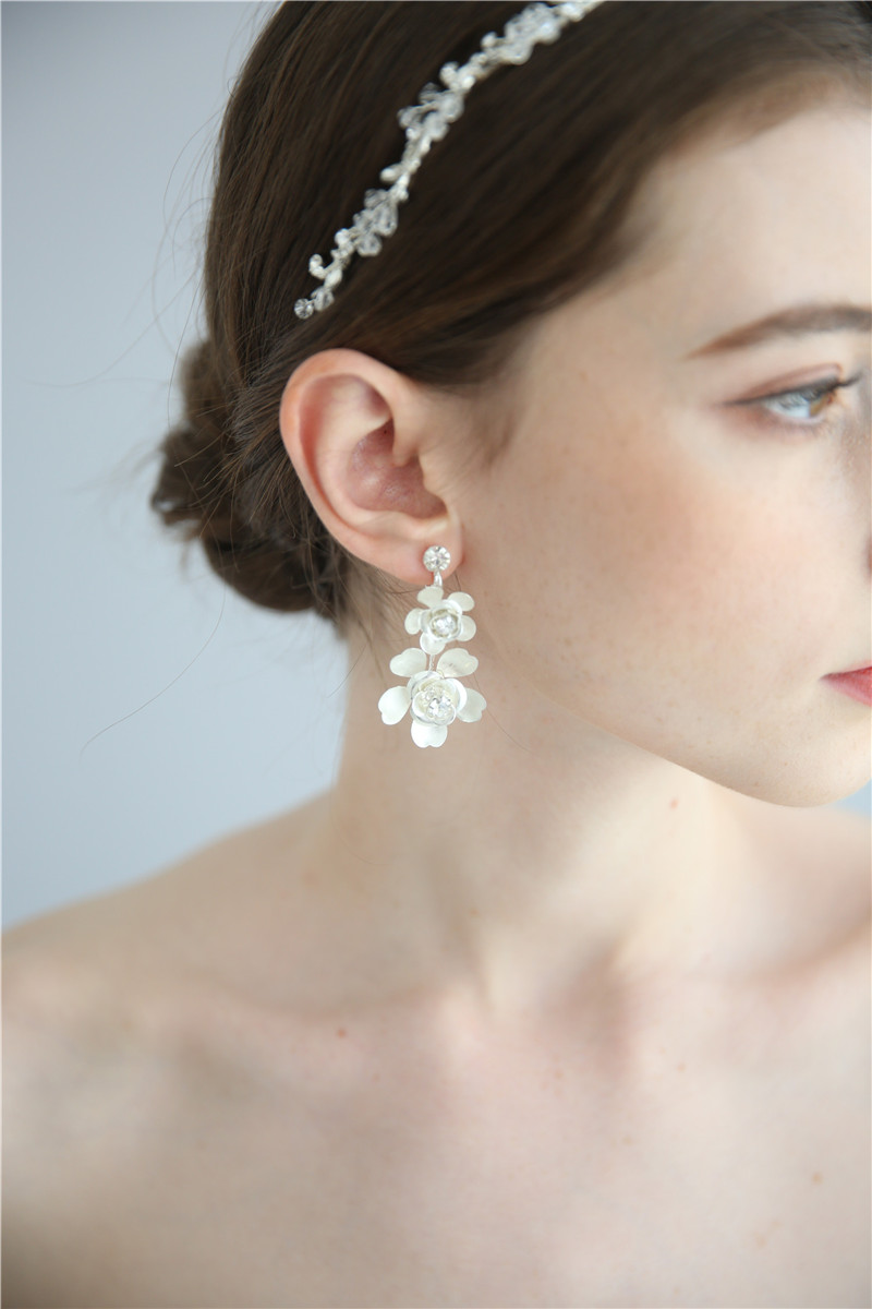 Women Crystal Rhinestone Wedding Flower Jewelry Bridal Headpiece Earring Set