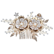 Gold Crystals Flower Wedding Hair Accessories Bridal Pearl Hair Combs