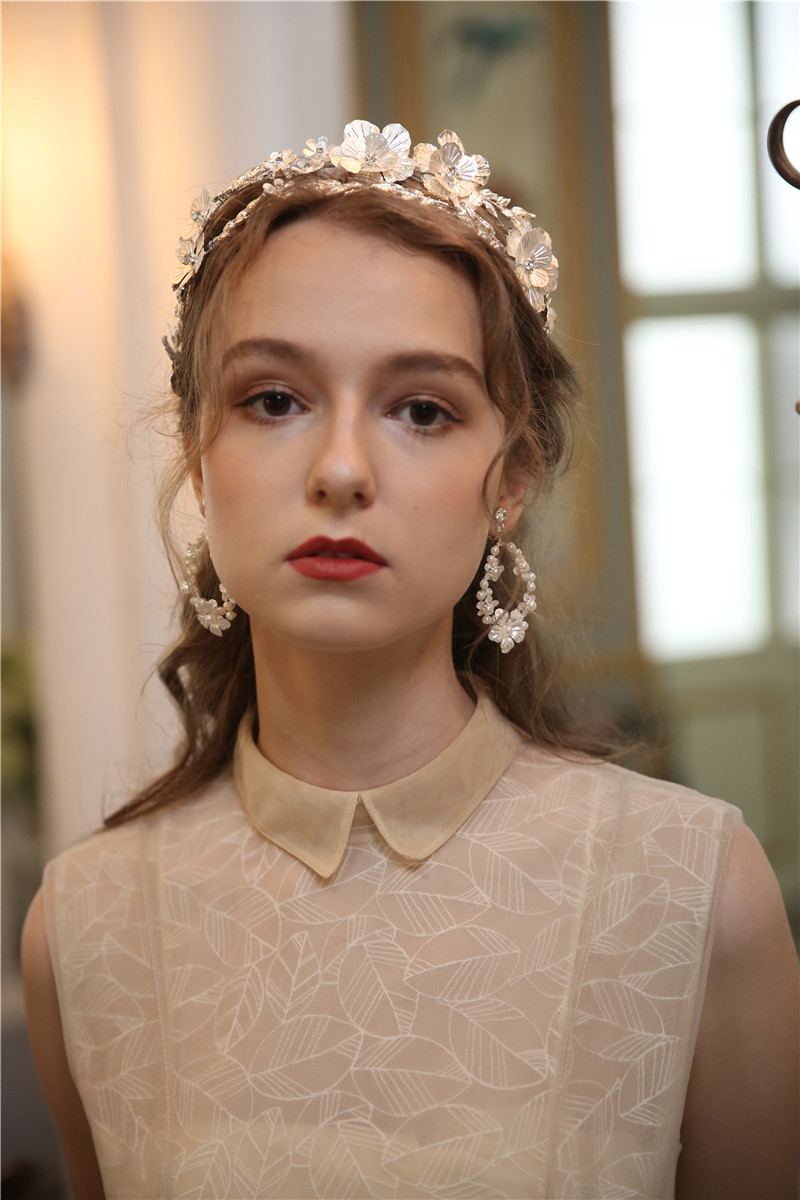 Silver Flower Jewelry Wedding Earring Headpiece Set for Women Girls