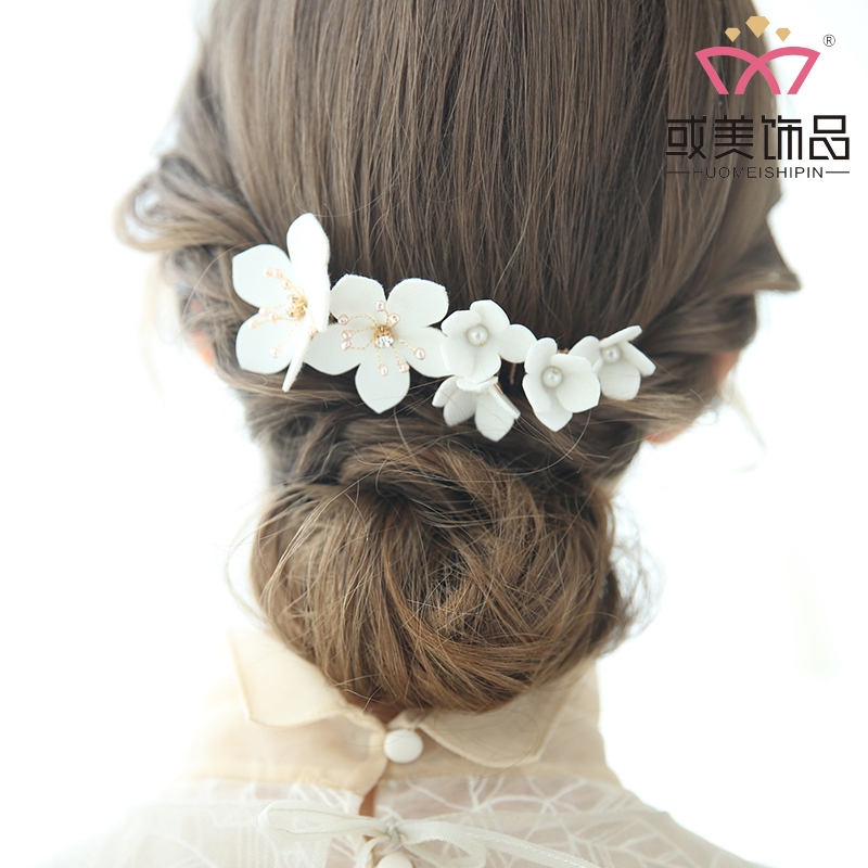 Handmade White Flower Wedding Hair Jewelry Accessories Headwear Leather Pearl Bridal Fancy Hair Comb For Women 