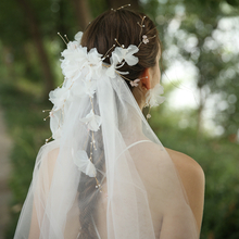 Romantic White Lace Flower Earrings Long White Flower Decorated Wedding Veils