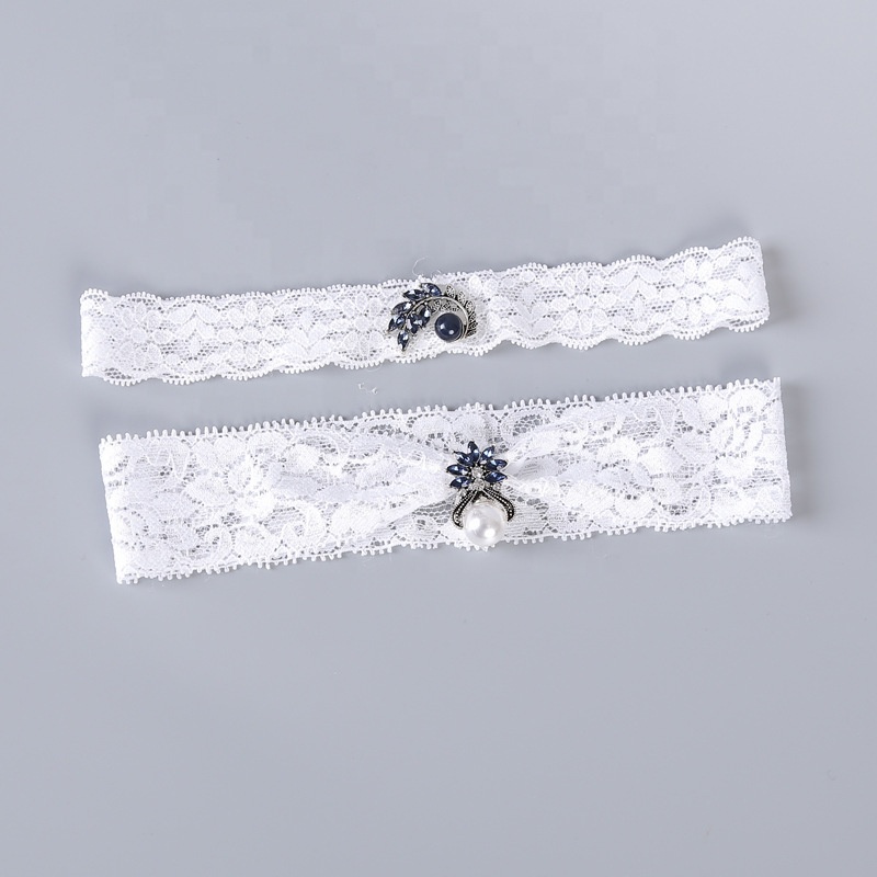 Sexy Elastic Lace Applique Wedding Girls Garter Belt With Rhinestone