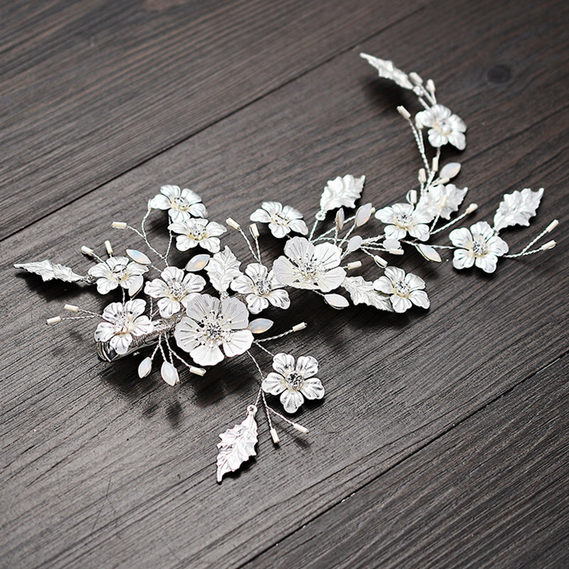 Fancy Crystal Rhinestone Metal Flower Leaf Hair Jewelry Headdress Handmade Bridal Accessories Hair Clips For Women