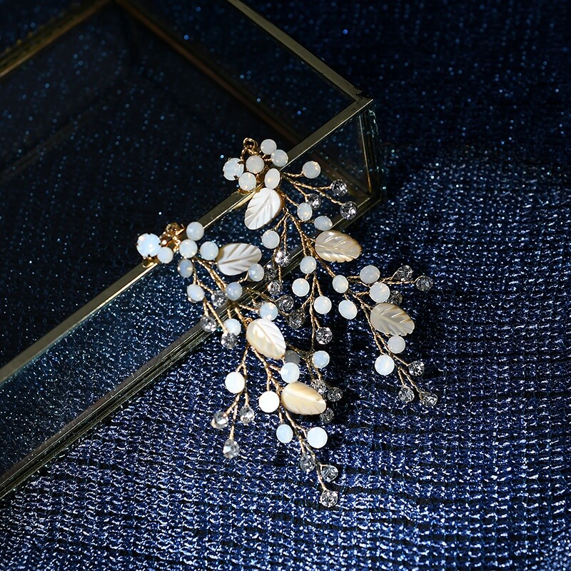 Fancy Chain Bracelet Shell Leaves Hair Band Rhinestone Earrings For Girls Party Wedding Jewelry Sets