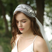 Fashion Handmade Bridal Flower Decorated Crystal Rhinestone Headband Bride Lace Veils