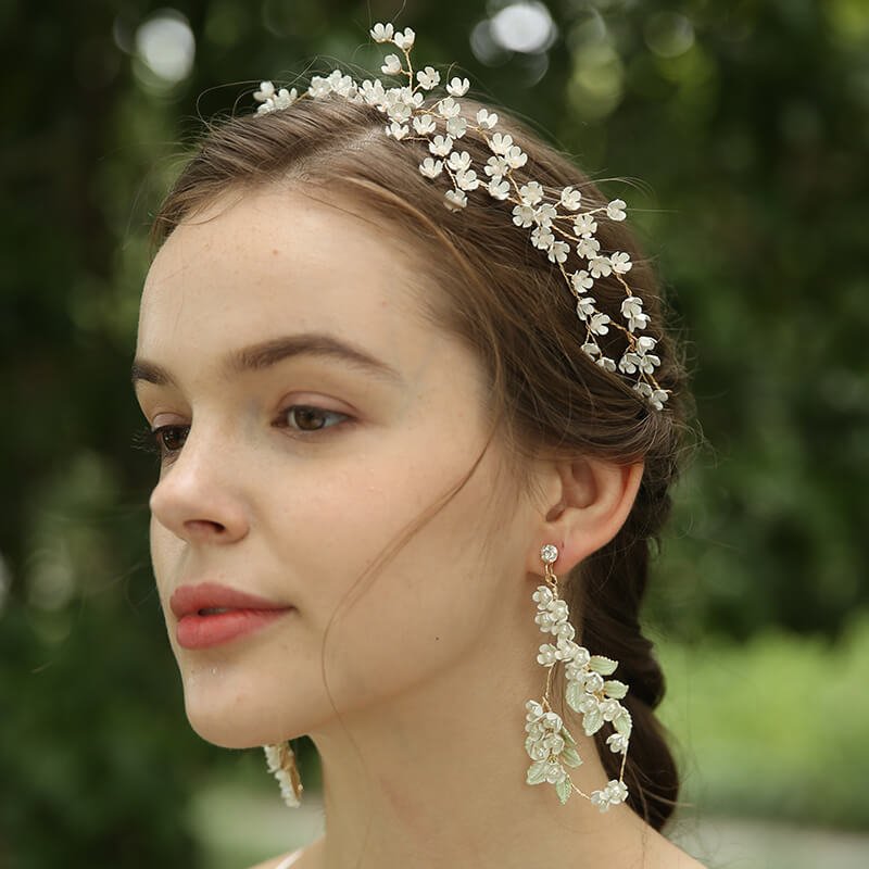 Handmade White Flower Wedding Bridal Hairband Crystal Hairpiece