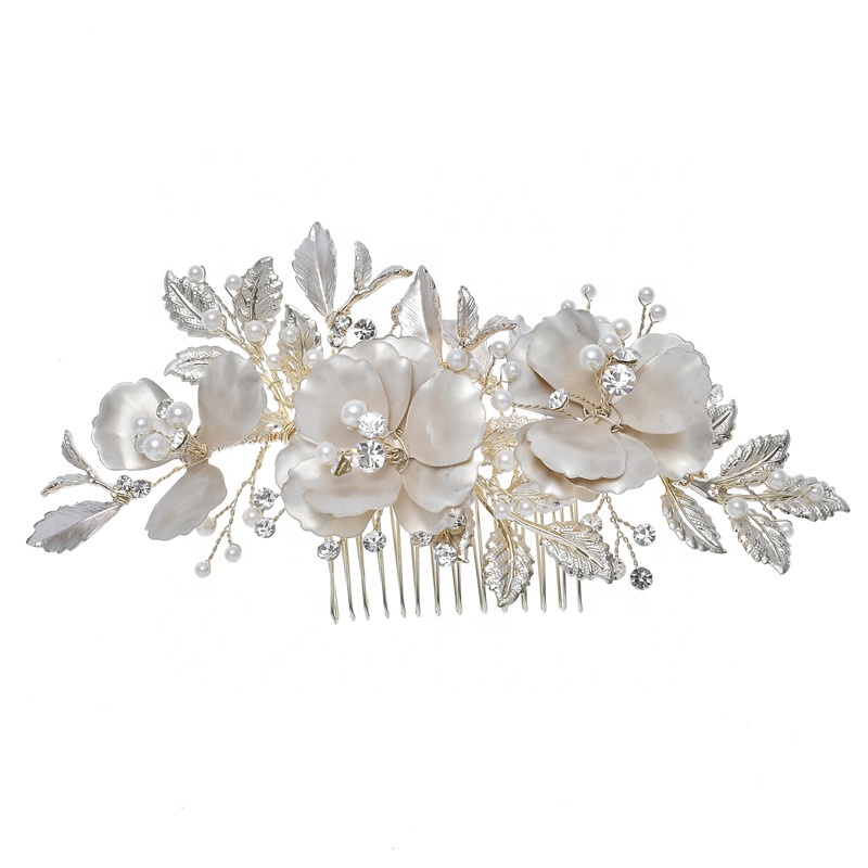 Wholesale Pearl Decorated Wedding Hair Comb Bridal Rhinestones Flower Leaves Hair Accessories For Women