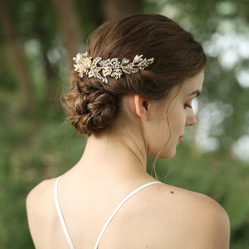 High Quality Golden Flower Leaves Rhinestone Decorative Modern Bridal Headpieces
