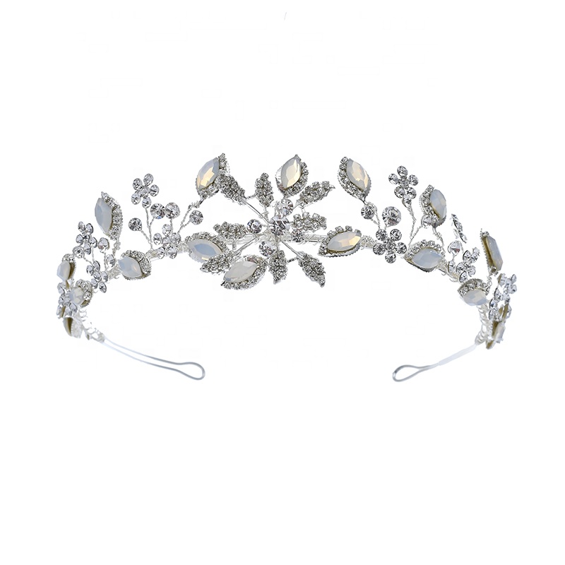 2020 New Fashion Korean Rhinestone Leaves Design Headpieces Earrings Jewelry Set