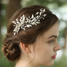 Decorative Light gold Leaves Rhinestone Pearl Hair Bobby Pins 