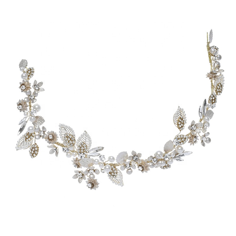 2020 New Design Wedding Party Bridal Jewelry Pearl Rhinestone Leaves Design Hair Headband