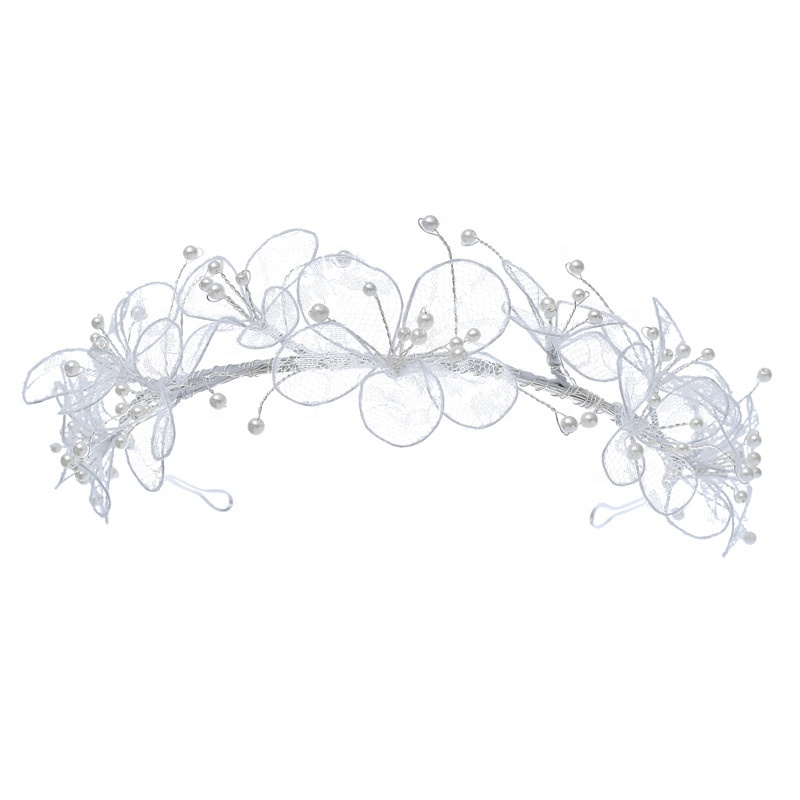 2020 Handmade Sweet White Flowers Pearl Bridal Accessories Tiara Headpiece For Bride