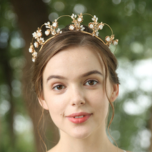 Handmade Whit Ceramic Flower Headpiece Jewelry Wedding Bridal Crystal Tiara Crown