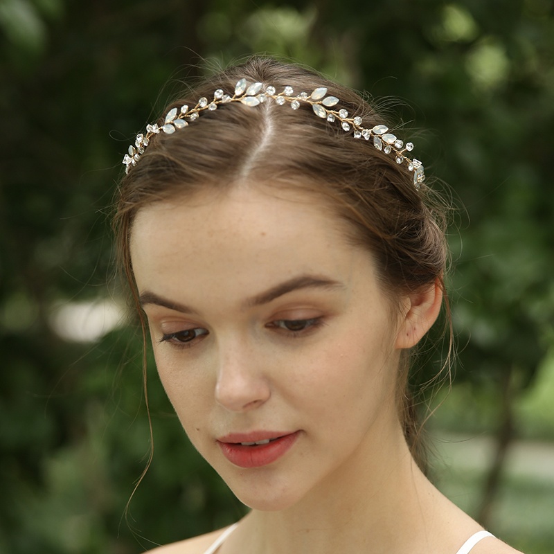 Handmade Gold Tiaras Rhinestones Crystal Leaf Bridal Headpiece