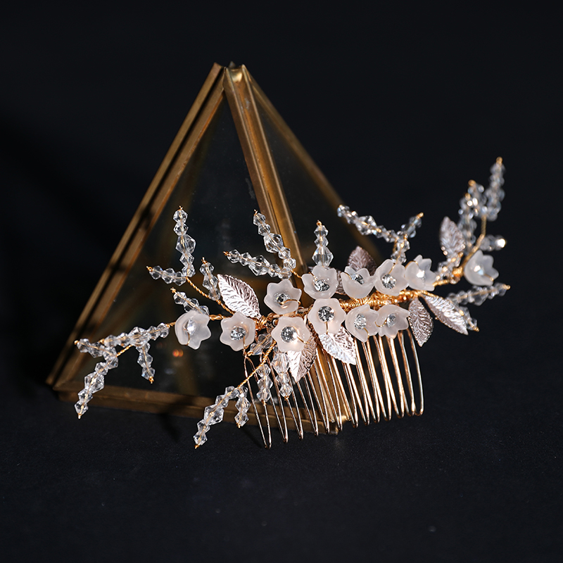 Elegant Handmade Hair Accessories Rhinestone Wedding Bride Flash Headdress Metal Leaves Flower Crystal Side Comb