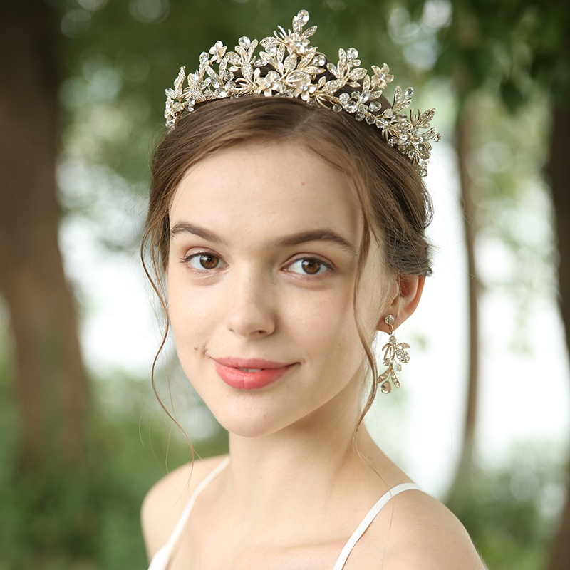 Customized Gorgeous Rhinestones Crown Crystal Drop Earrings Jewelry Set