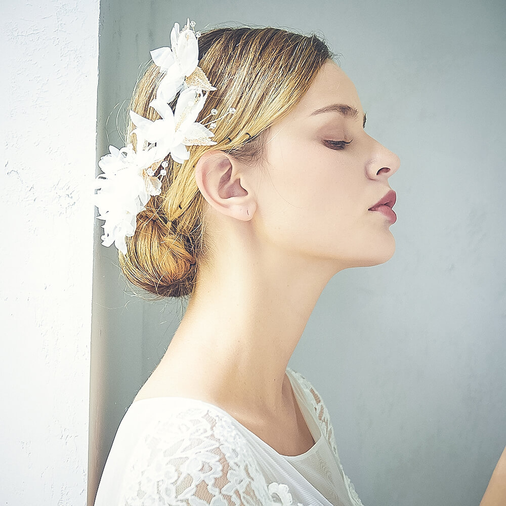 2020 Latest Design Beautiful Mesh Flowers Hair Clips Bridal Wedding KC Gold Hair Clip