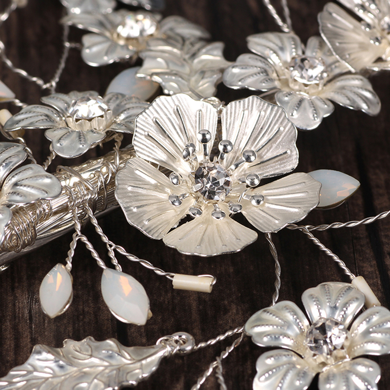 Fancy Crystal Rhinestone Metal Flower Leaf Hair Jewelry Headdress Handmade Bridal Accessories Hair Clips For Women