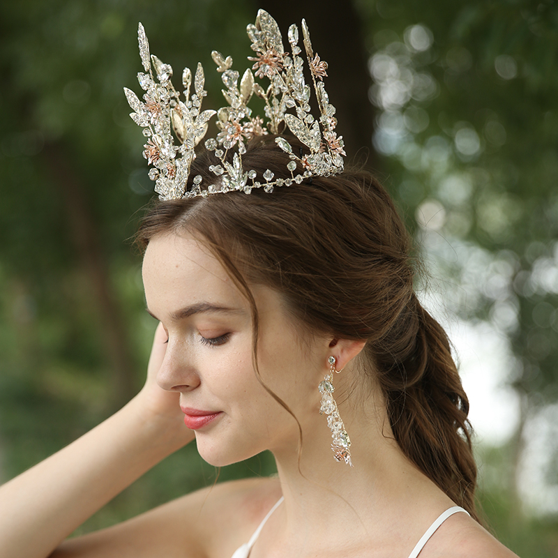 Custom Bridal Wedding Women Crystal Crown And Earrings Jewelry Set