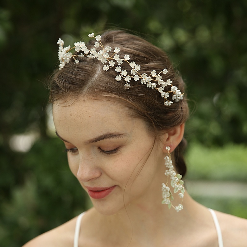 Handmade White Flower Wedding Bridal Hairband Crystal Hairpiece