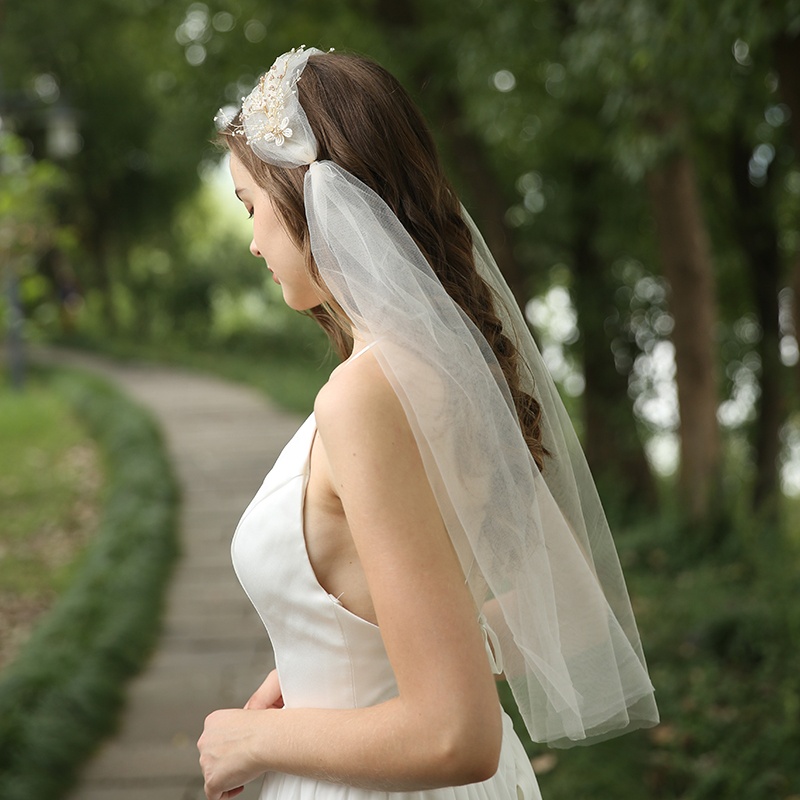 Delicate Bridal Handmade Flower Decorated Beads Bride Lace Veil Wedding Belt