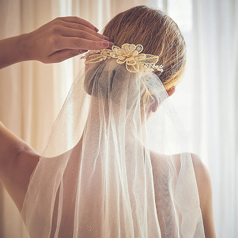 Handmade Bridal Pearl Beaded Flower Leaf Hair Comb Long Veils Party Veils