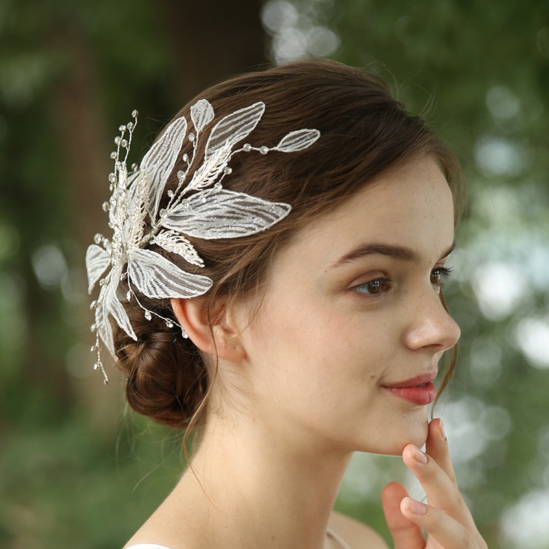 Handmade Leaves Design Lace Hair Clip Hair Jewelry Rhinestone Headpieces For Women