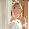 Women Luxury Crystal Pearl Silver Leaves Earring Bracelet Jewelry Set Handmade Bridal Flower Princess Crown Tiaras